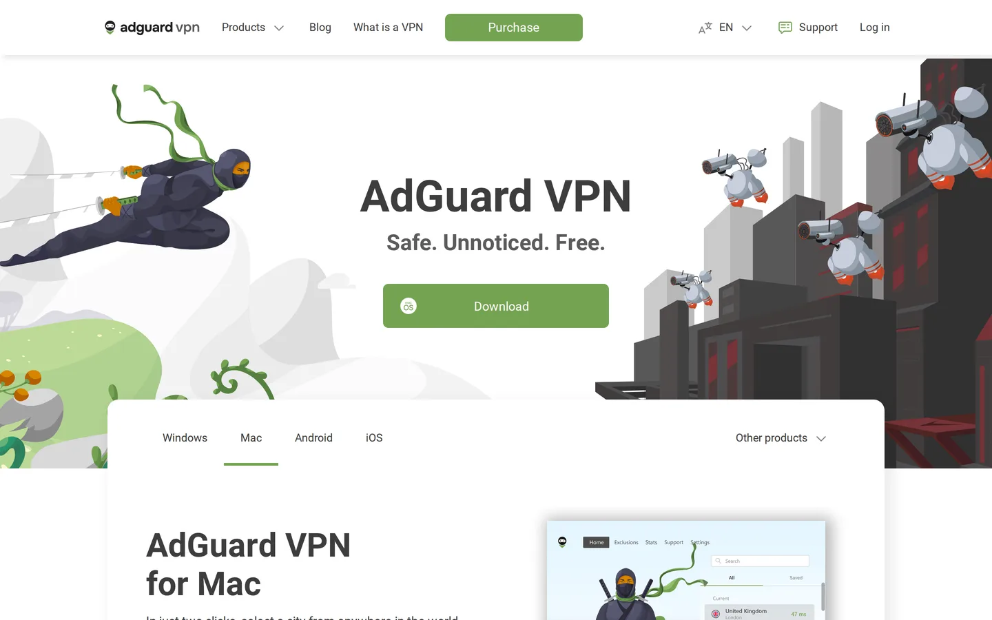 Screenshot of the AdGuard VPN website