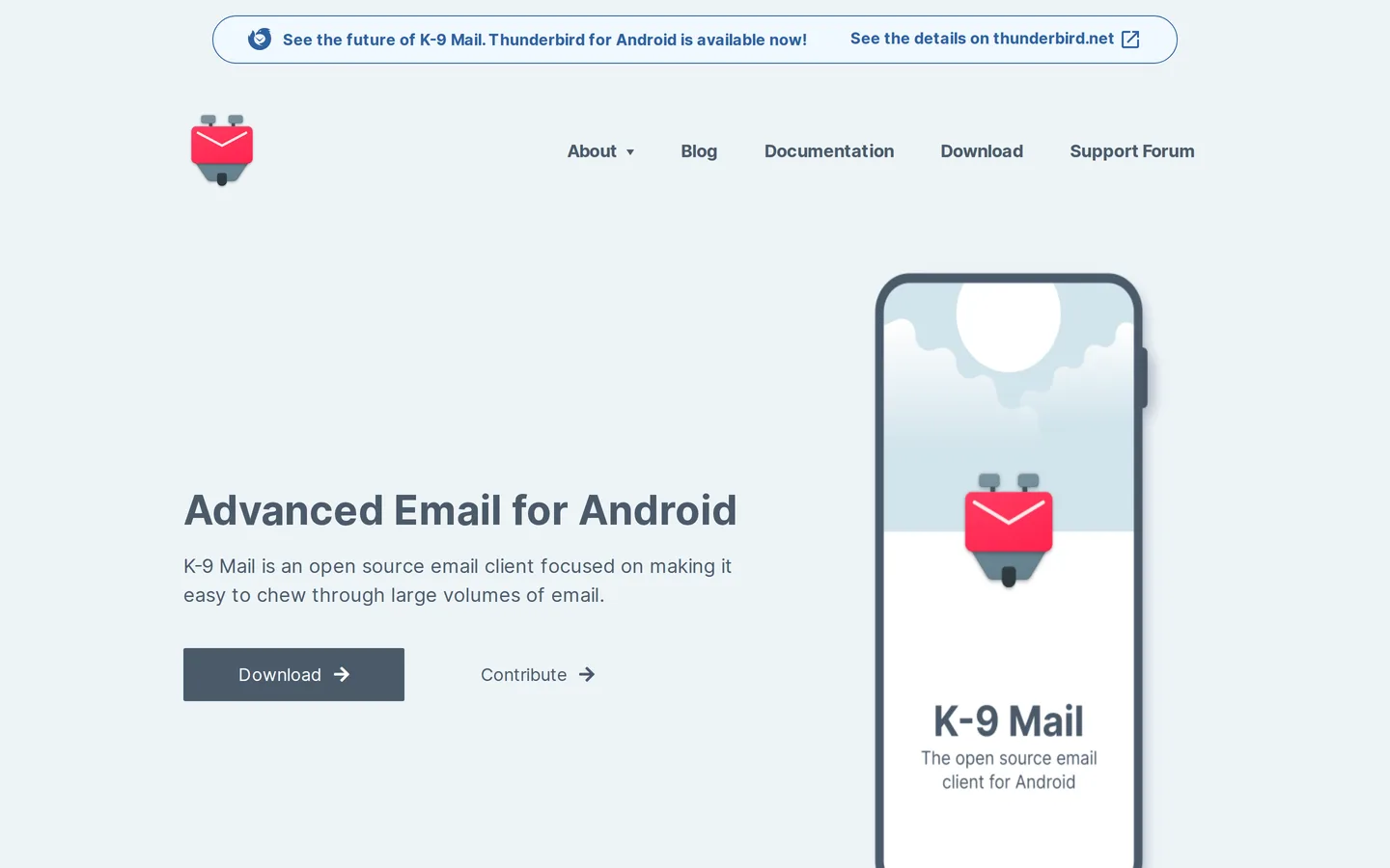 Screenshot of the Android - K-9 Mail website