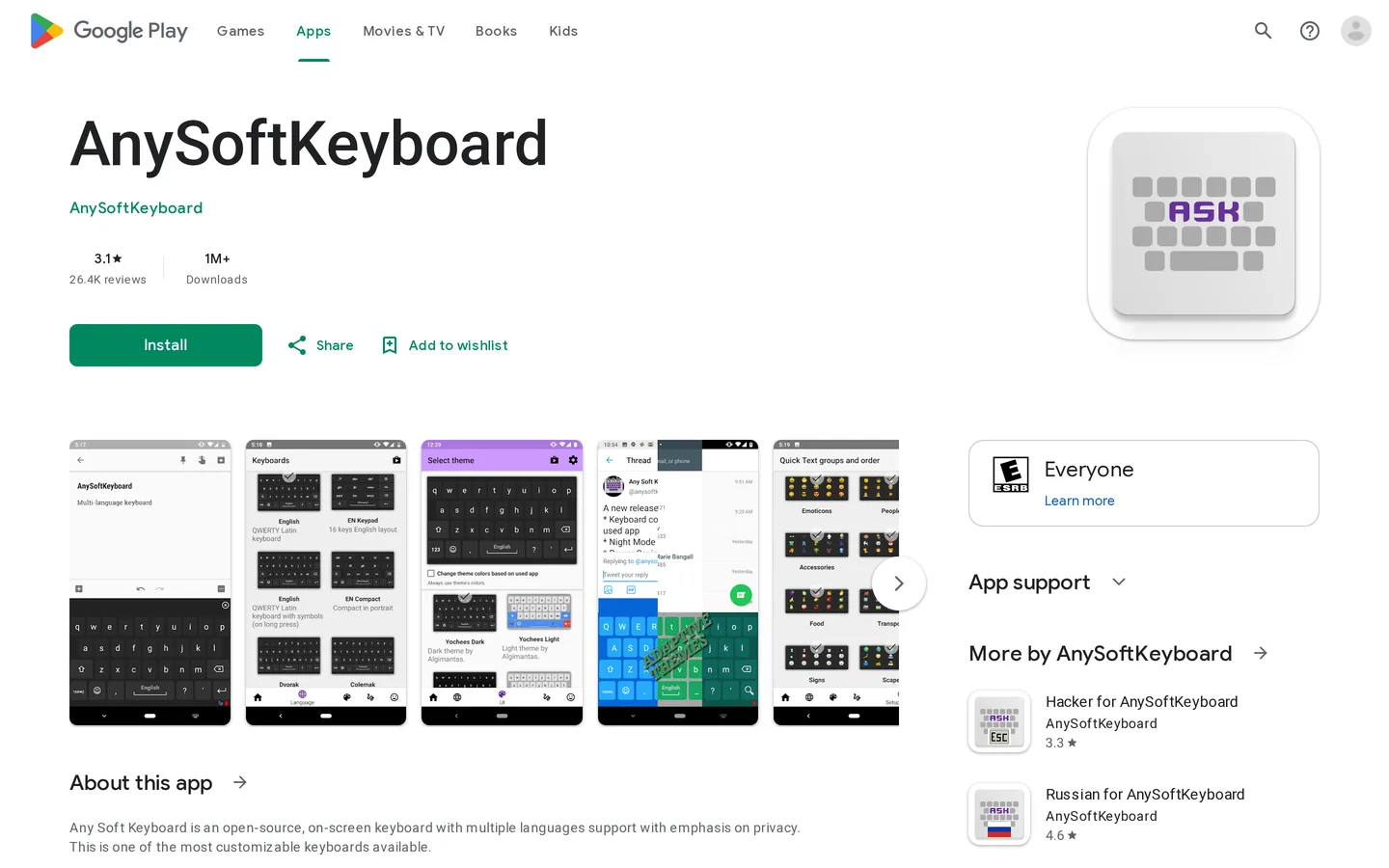 Screenshot of the AnySoftKeyboard website