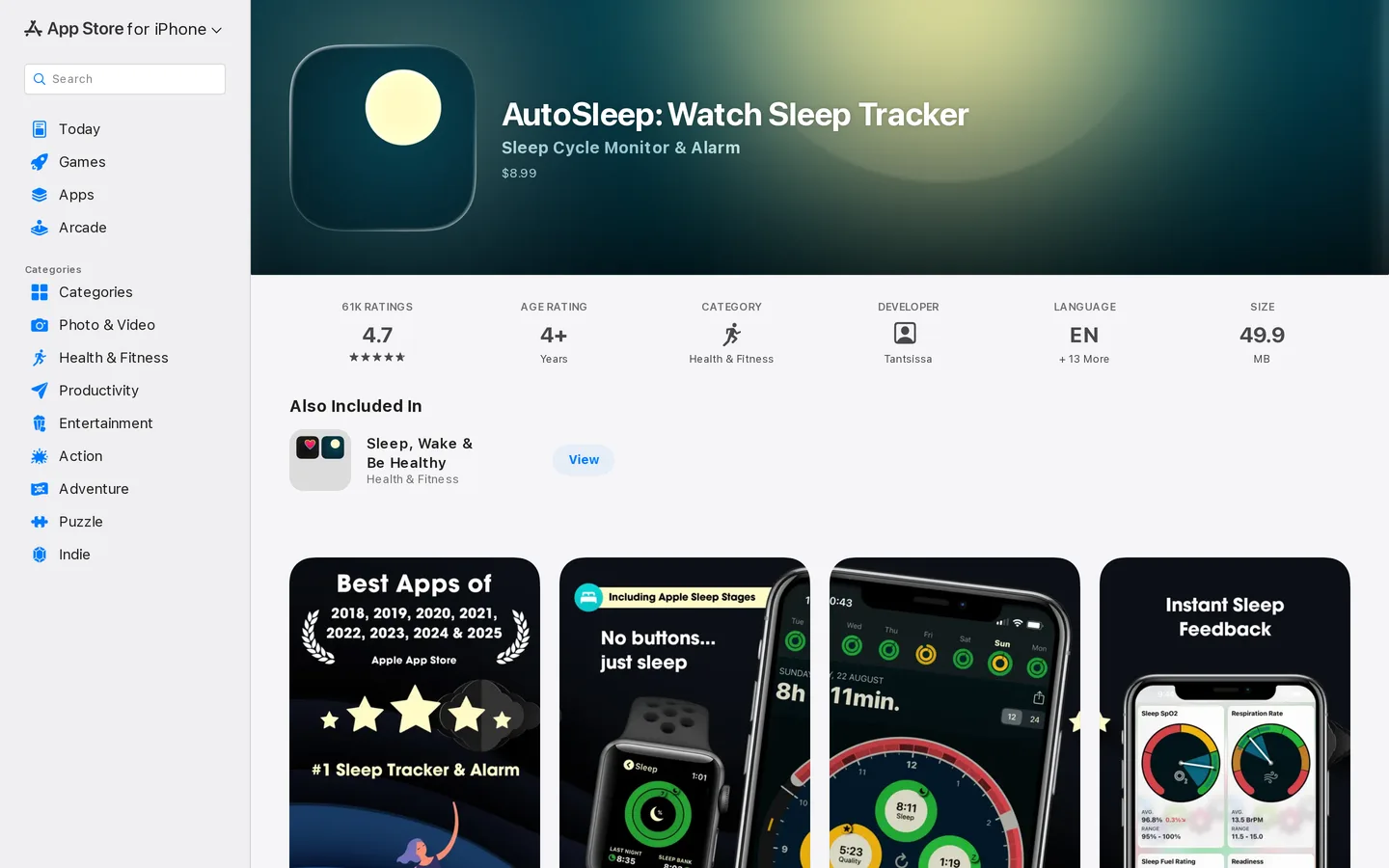 Screenshot of the AutoSleep website