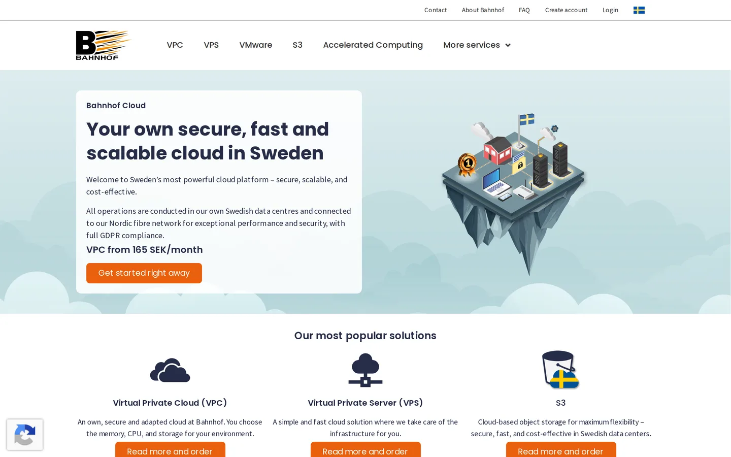 Screenshot of the Bahnhof Cloud website