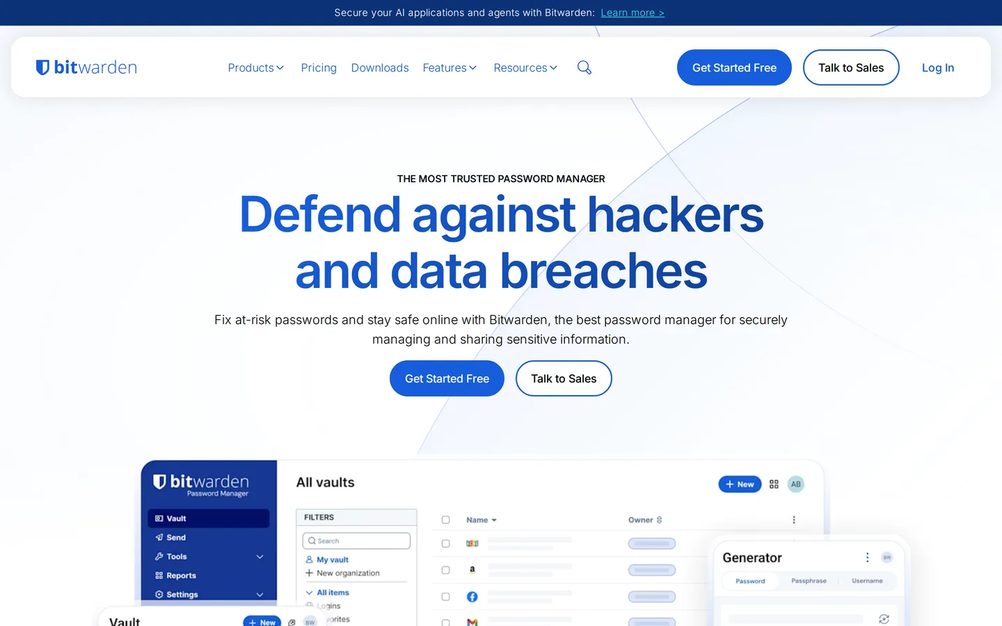 Screenshot of the Bitwarden website