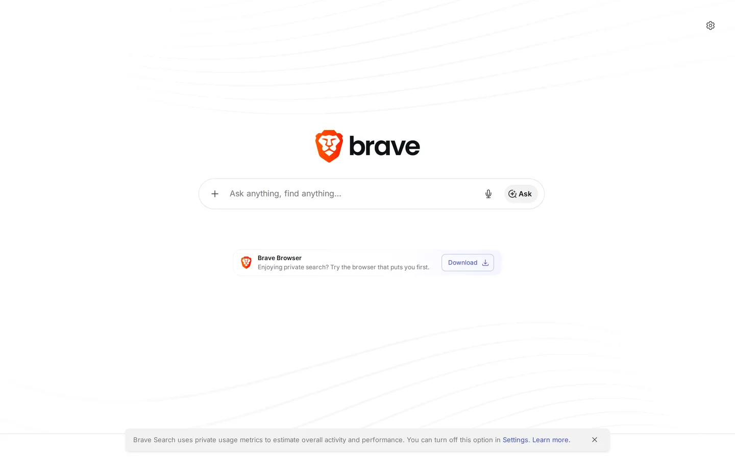 Screenshot of the Brave Search website