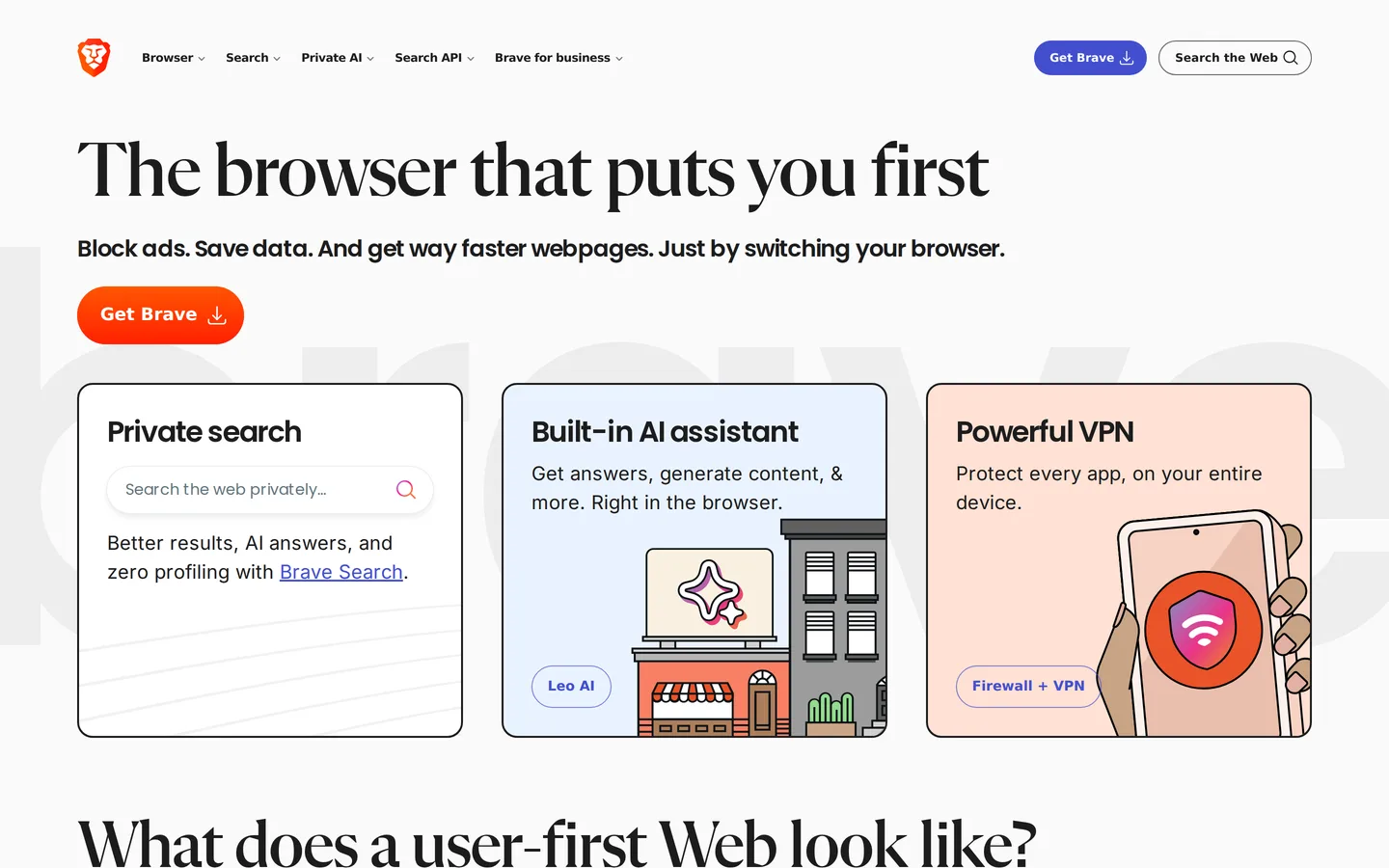Screenshot of the Brave website