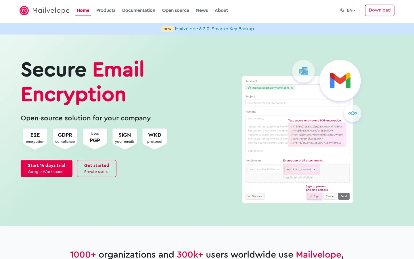 Screenshot of the Browser - Mailvelope website