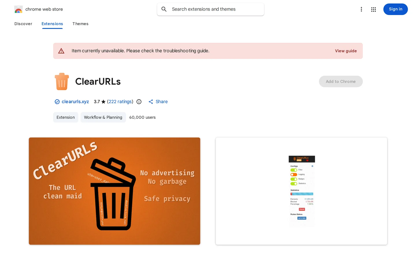 Screenshot of the ClearURLs website