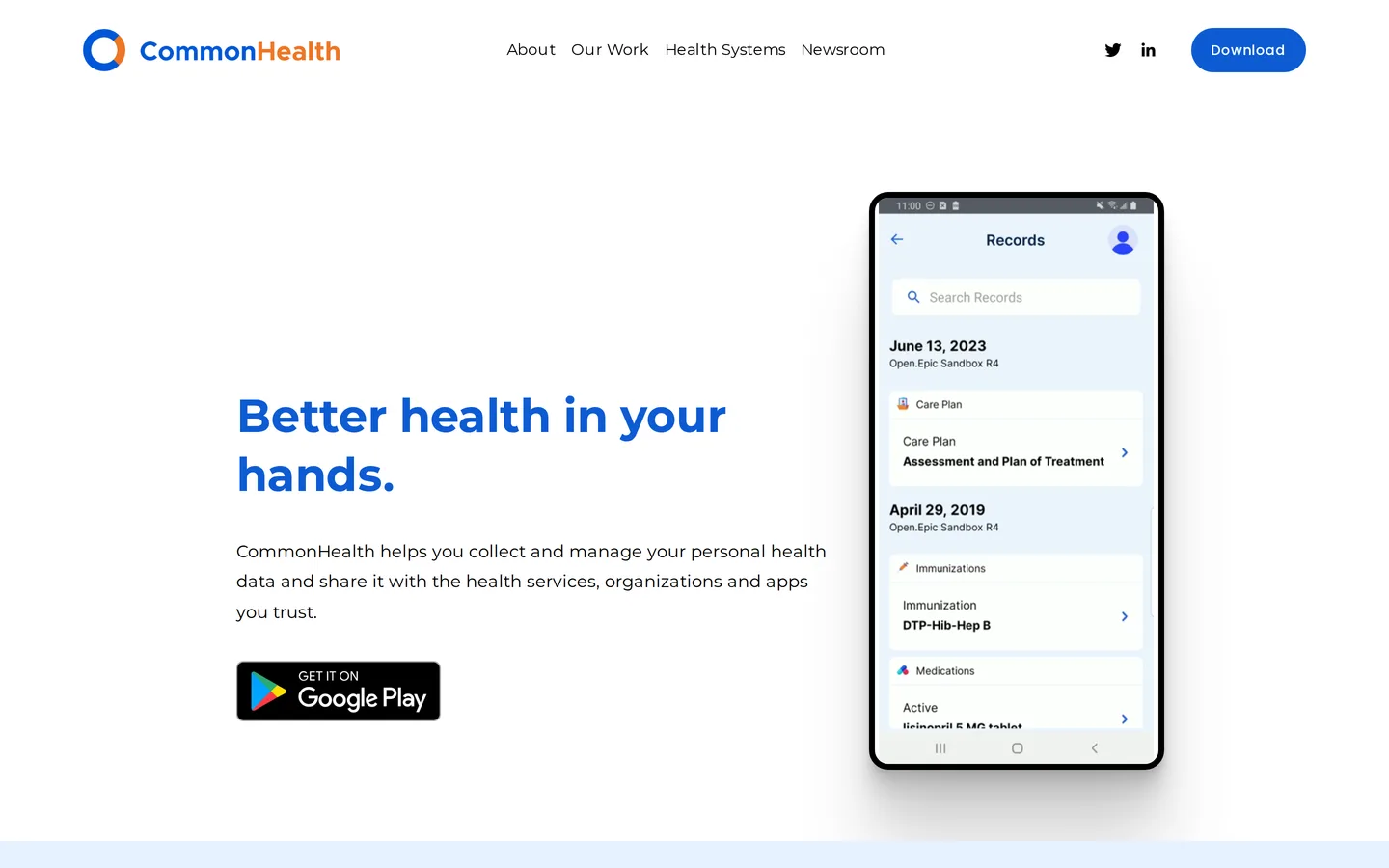 Screenshot of the CommonHealth website