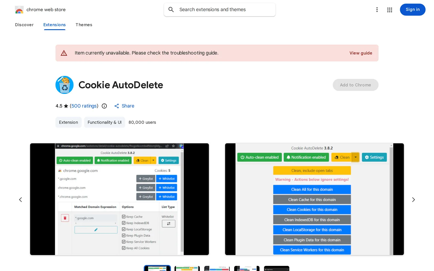 Screenshot of the Cookie AutoDelete website