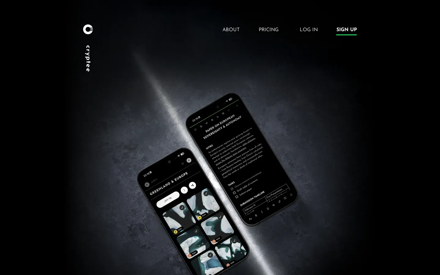Screenshot of the Cryptee website