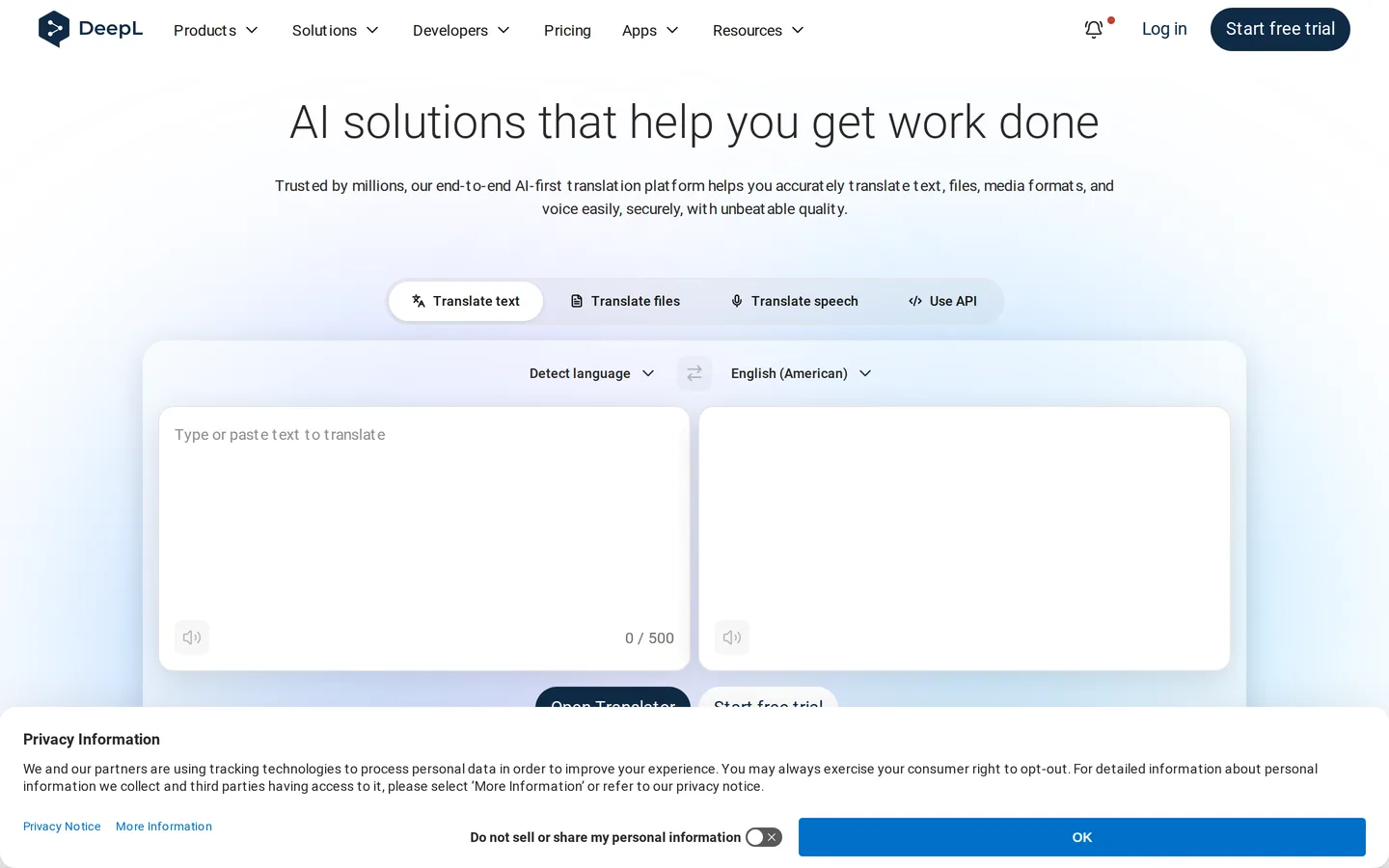 Screenshot of the DeepL Translate website
