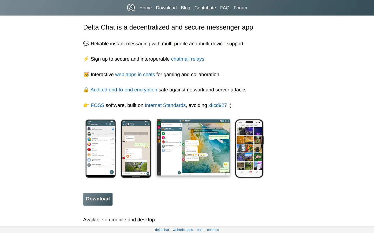 Screenshot of the Delta Chat website