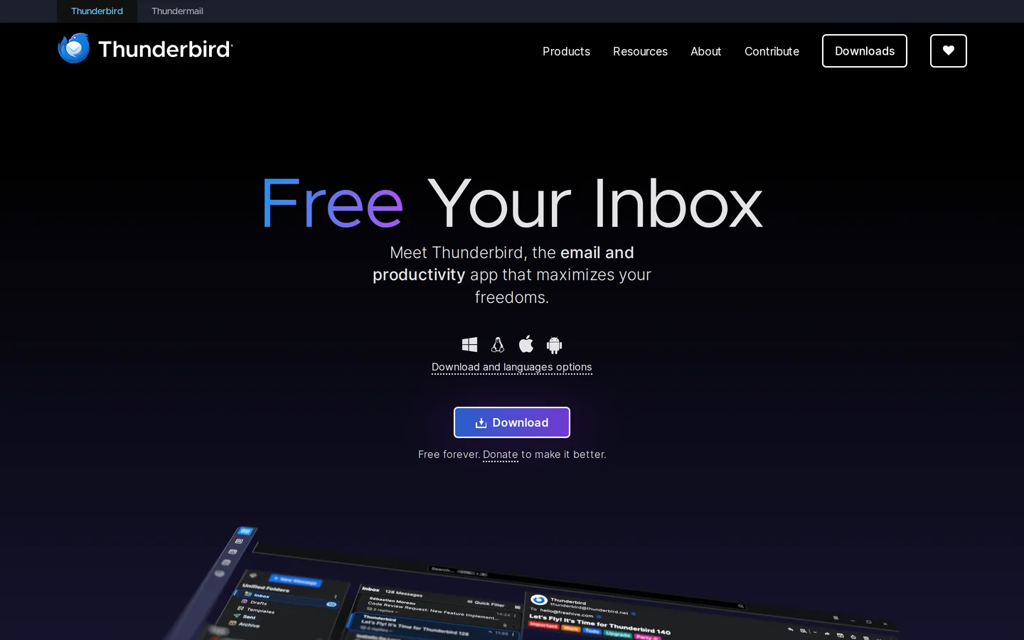 Screenshot of the Desktop - Thunderbird website