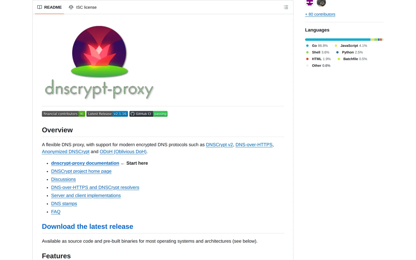 Screenshot of the dnscrypt-proxy website