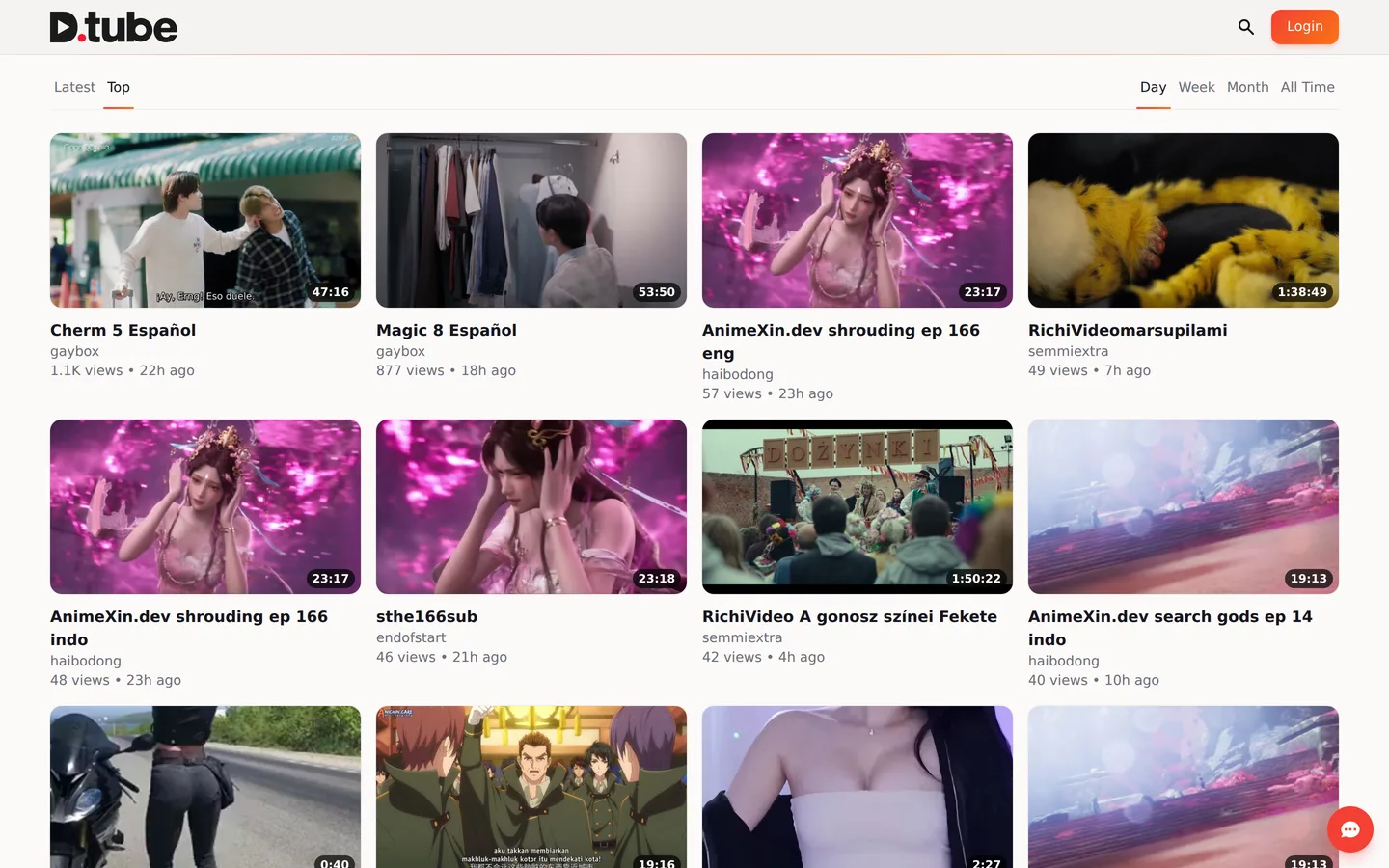 Screenshot of the DTube website