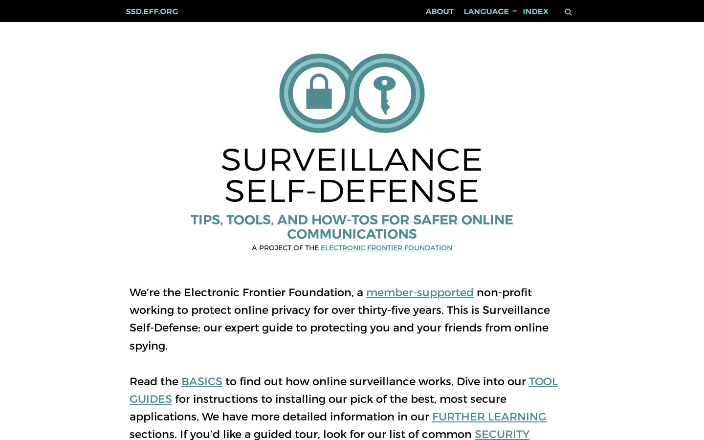 Screenshot of the EFF website