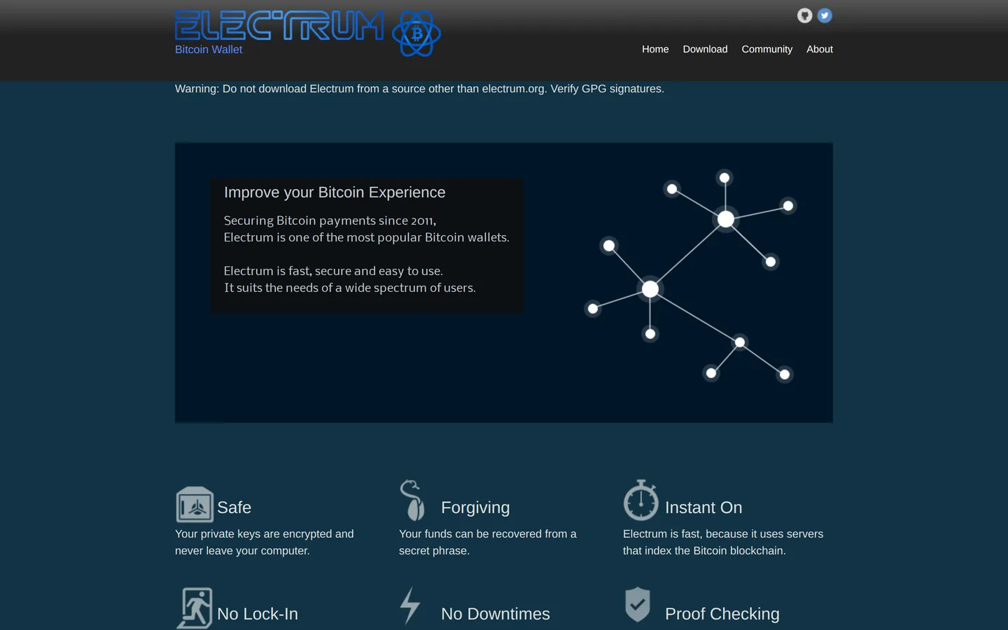 Screenshot of the Electrum website