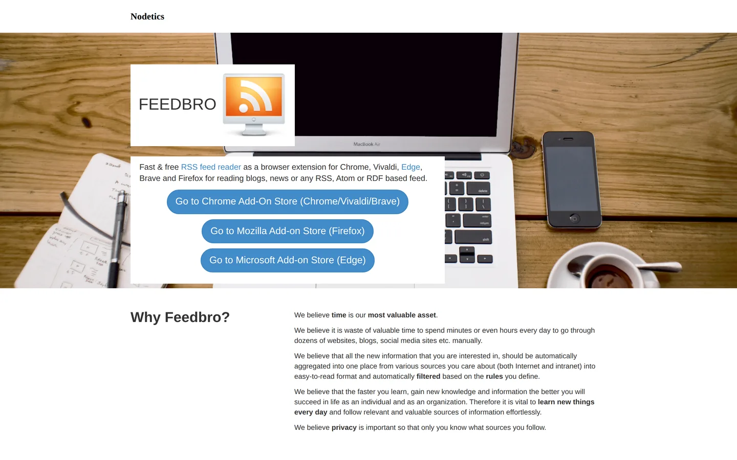Screenshot of the Feedbro website
