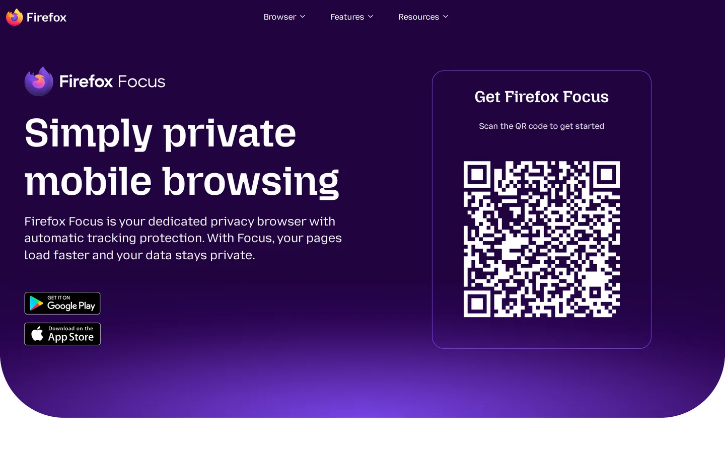 Screenshot of the Firefox Focus website