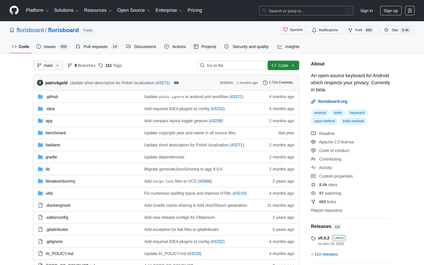 Screenshot of the FlorisBoard website