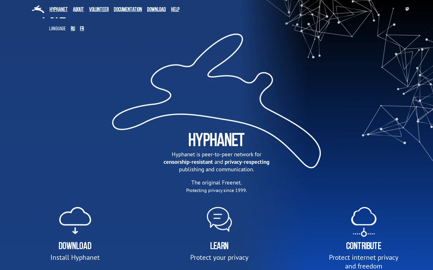 Screenshot of the Hyphanet website