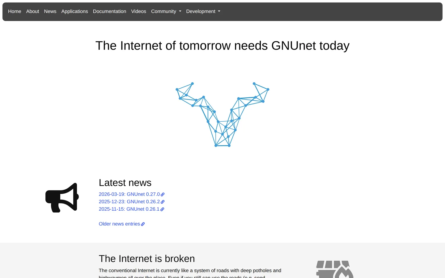 Screenshot of the GNUnet website