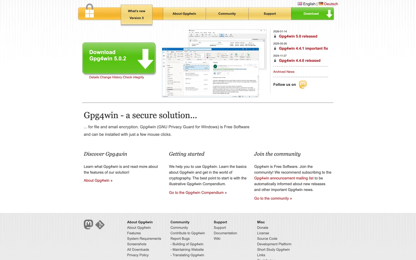Screenshot of the Gpg4win website
