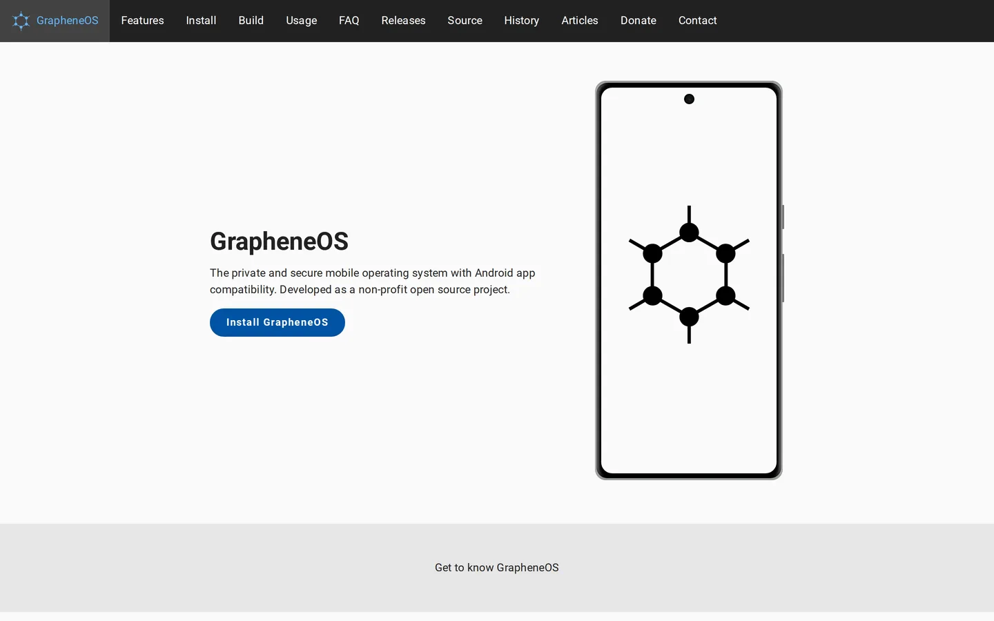 Screenshot of the GrapheneOS website
