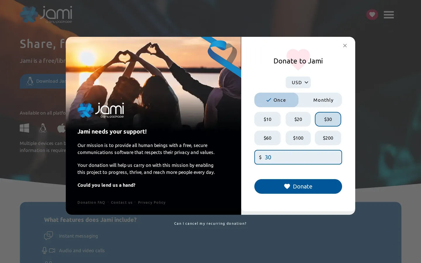 Screenshot of the Jami website