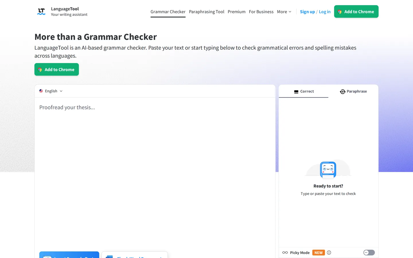 Screenshot of the LanguageTool website