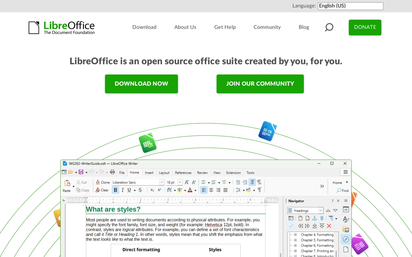 Screenshot of the LibreOffice website
