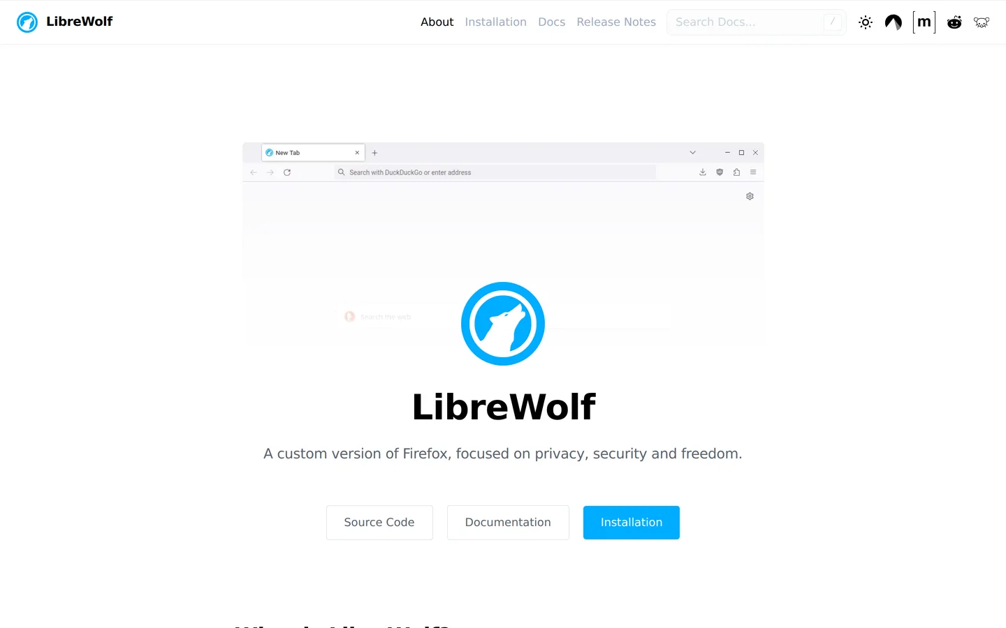 Screenshot of the LibreWolf website