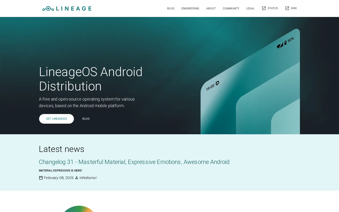 Screenshot of the LineageOS website