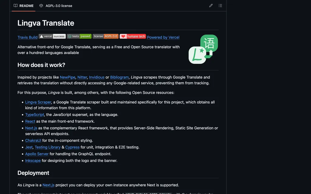 Screenshot of the Lingva Translate website