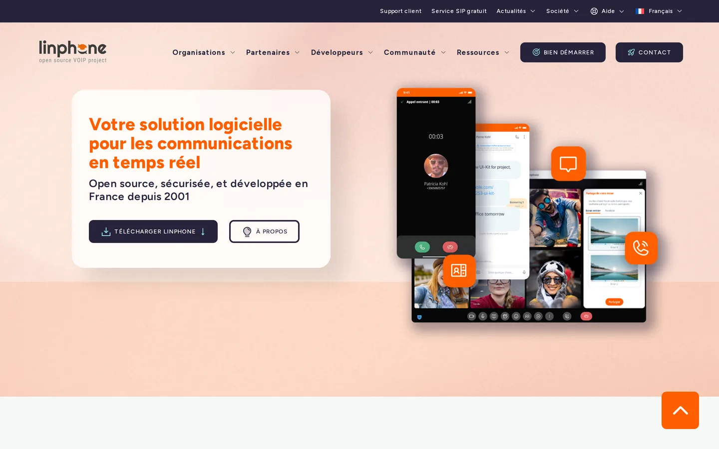Screenshot of the Linphone website