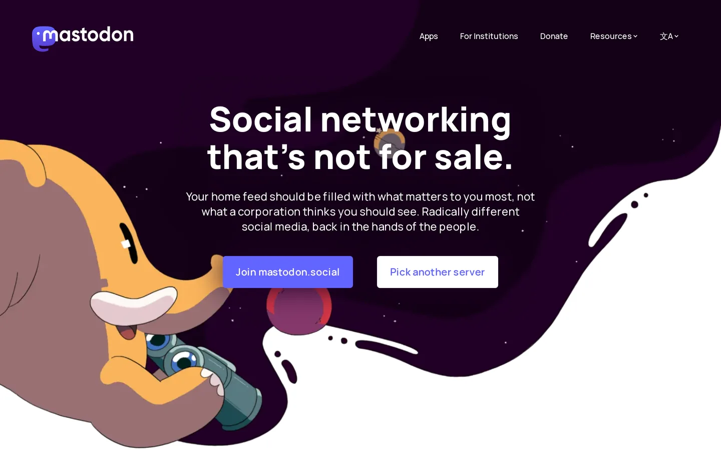 Screenshot of the Mastodon website