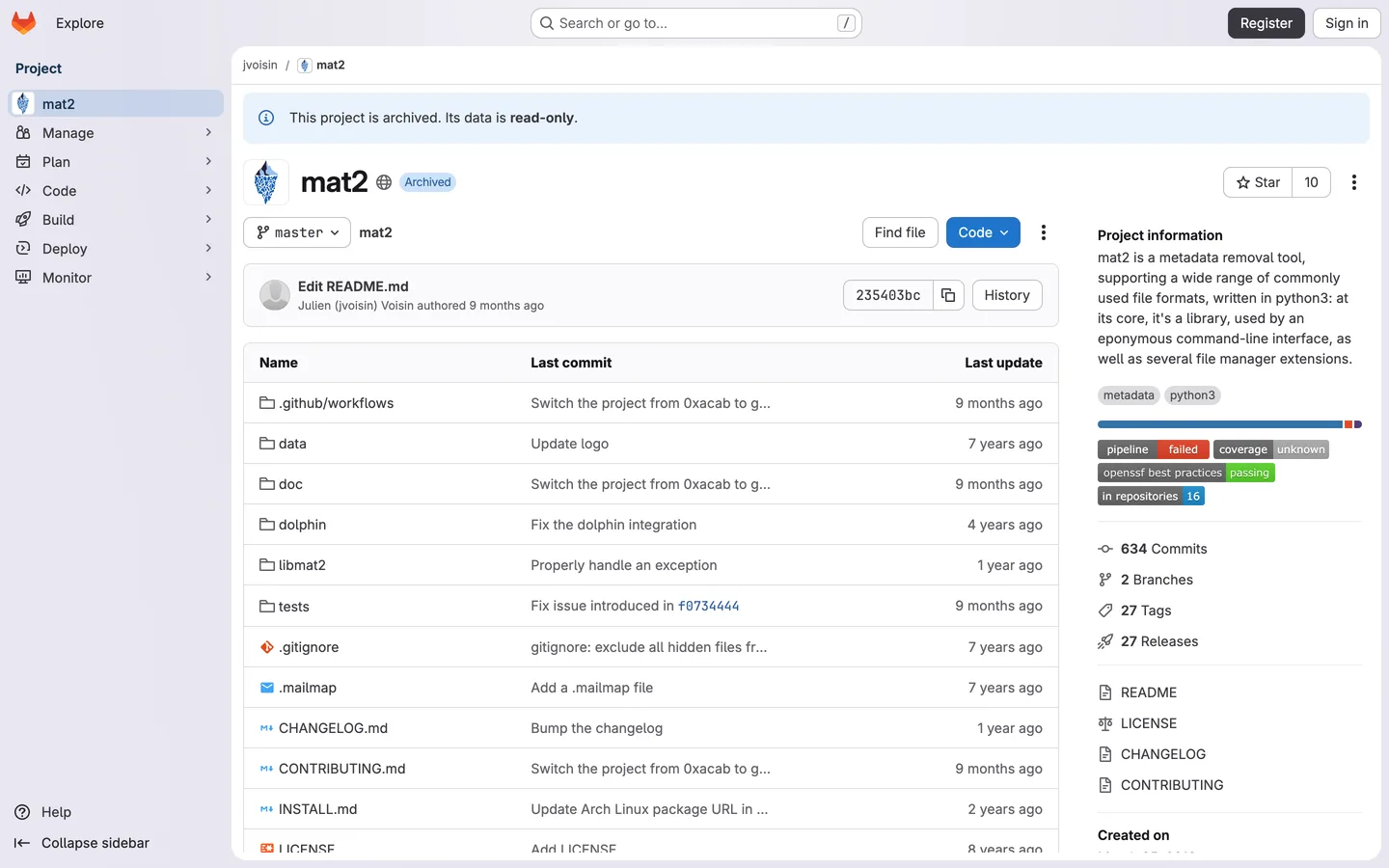 Screenshot of the MAT2 website
