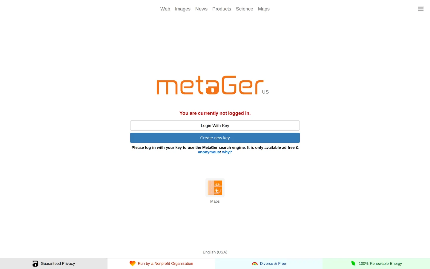 Screenshot of the MetaGer website