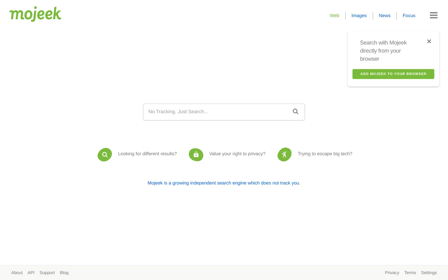 Screenshot of the Mojeek website