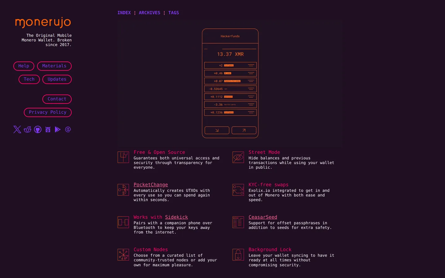 Screenshot of the Monerujo website