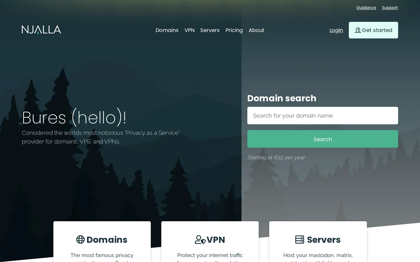 Screenshot of the Njalla website