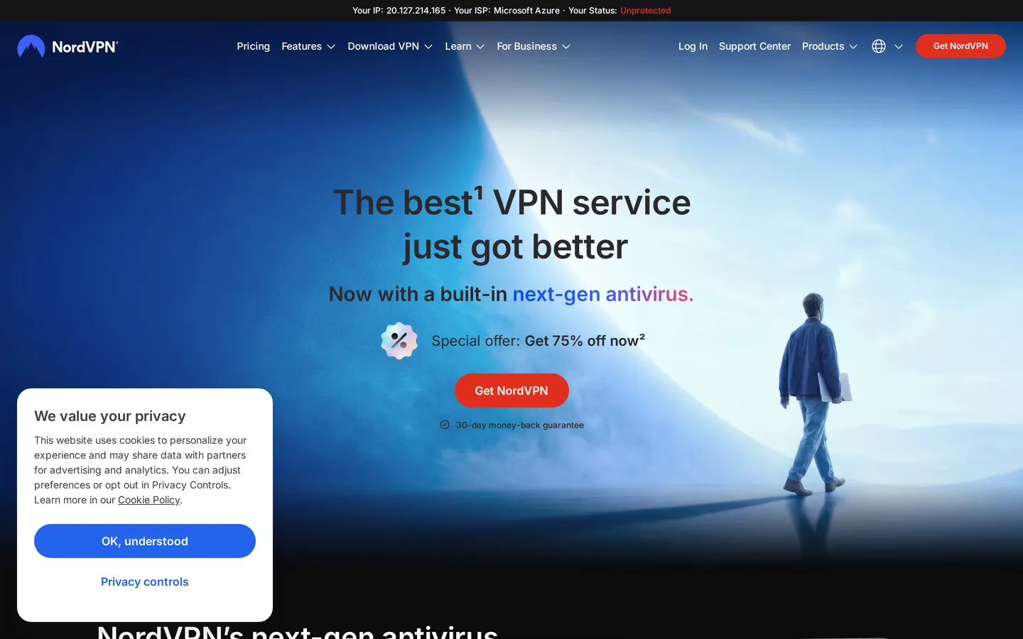 Screenshot of the NordVPN website