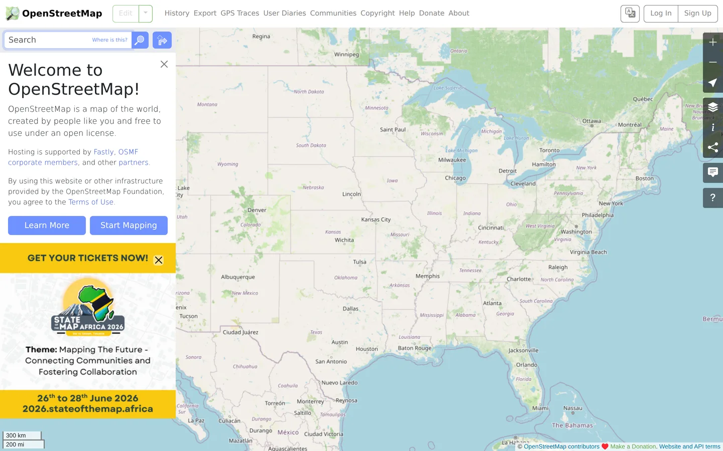 Screenshot of the OpenStreetMap website