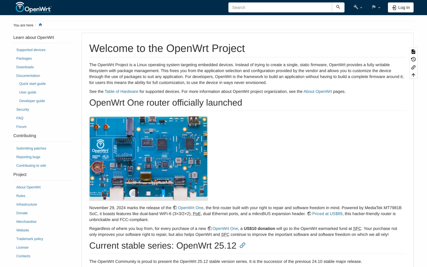 Screenshot of the OpenWrt website