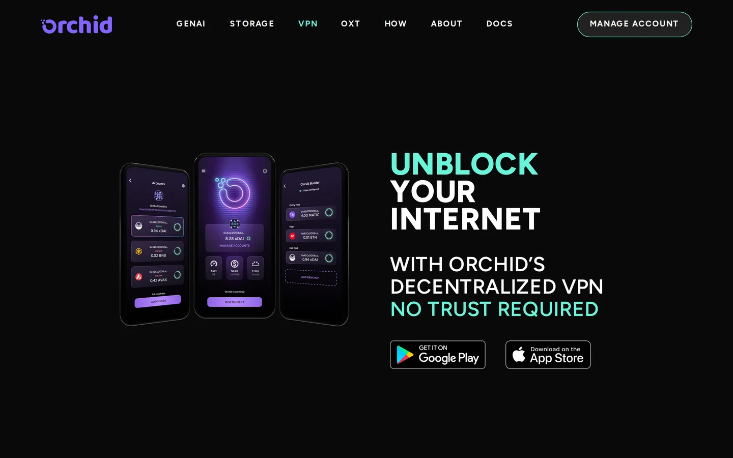 Screenshot of the Orchid VPN website