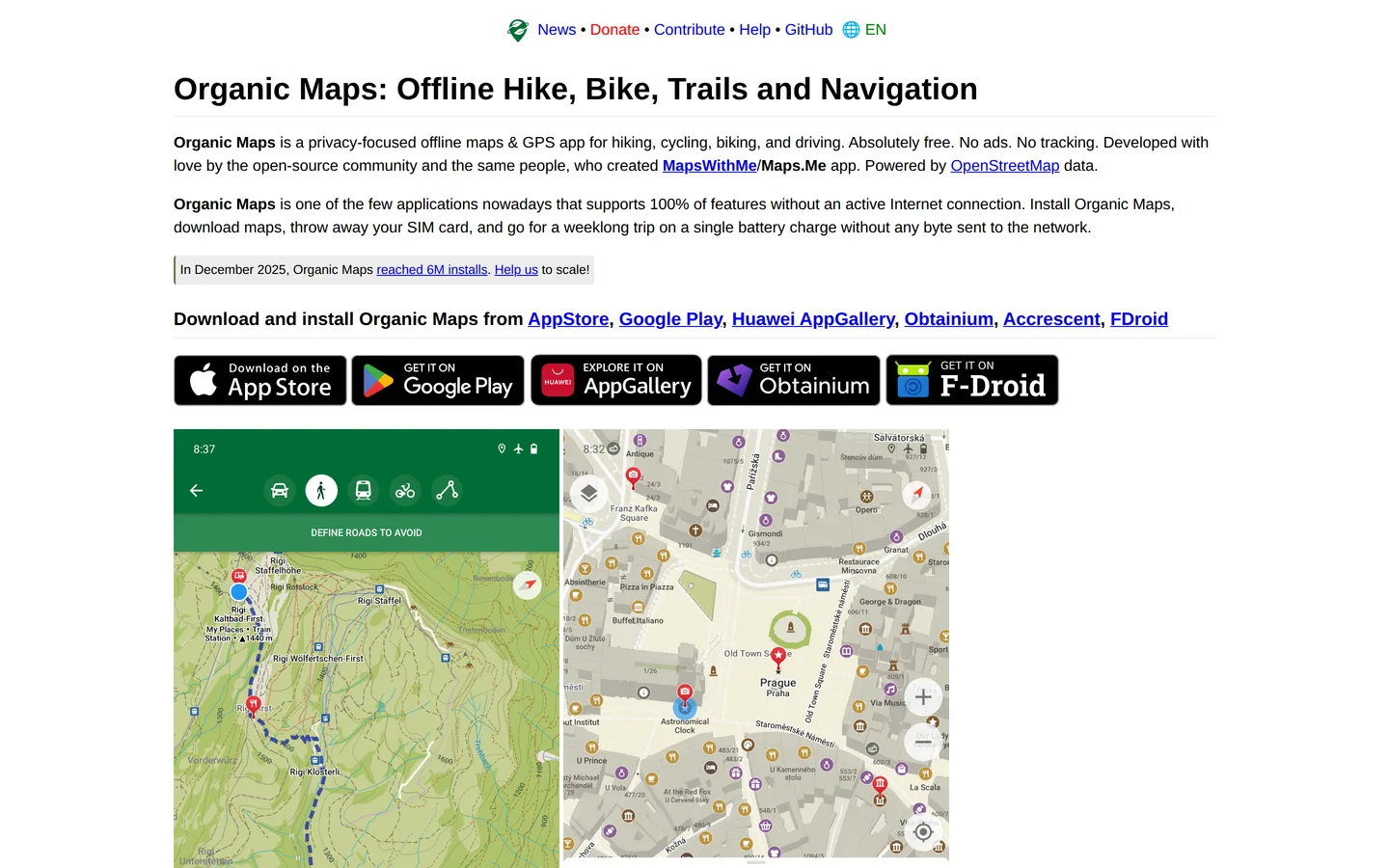 Screenshot of the Organic Maps website