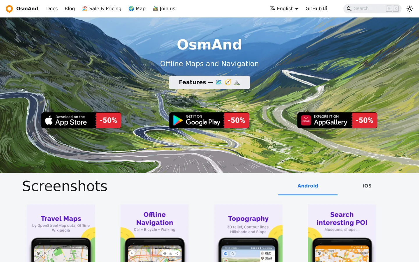 Screenshot of the OsmAnd website