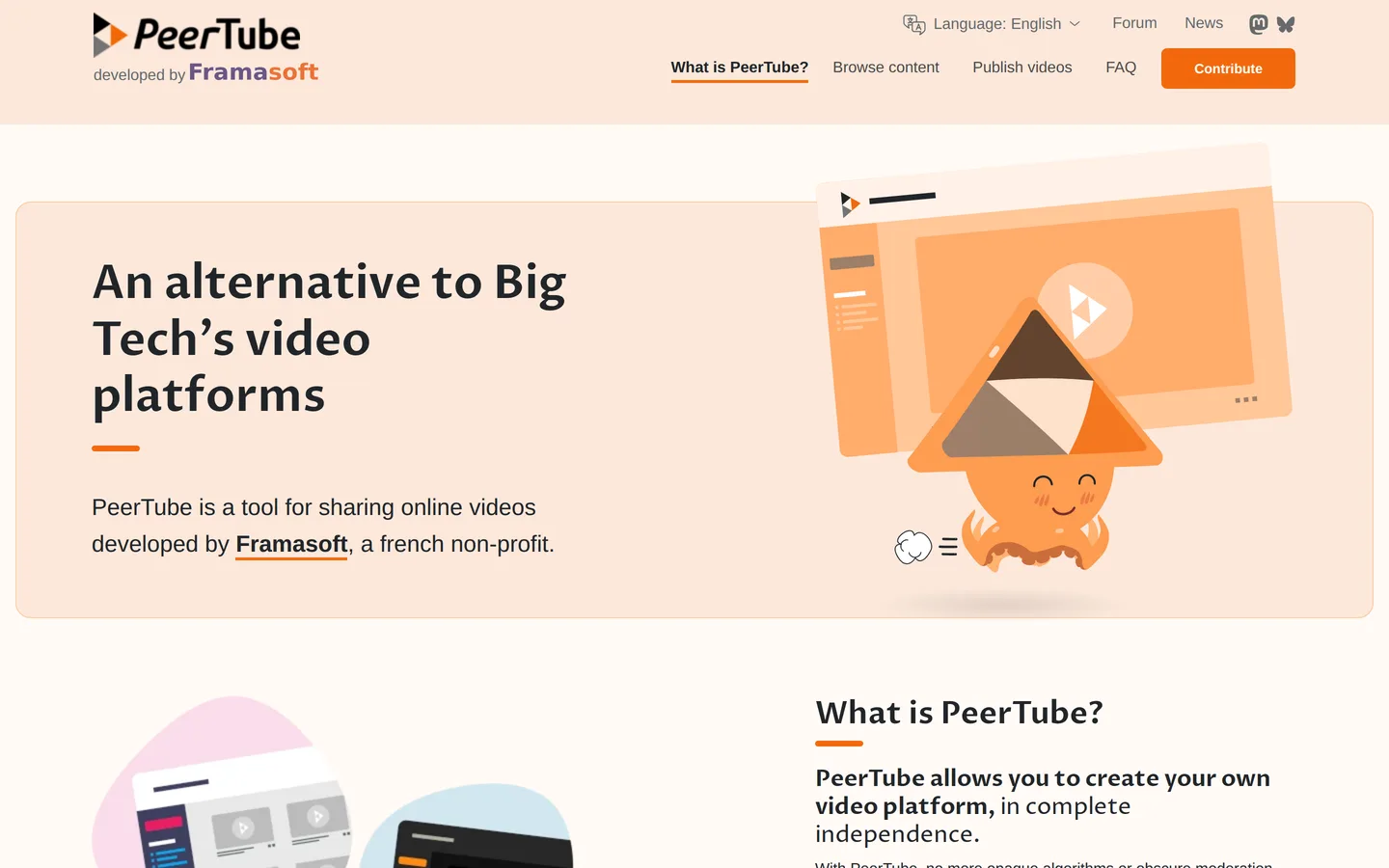 Screenshot of the PeerTube website