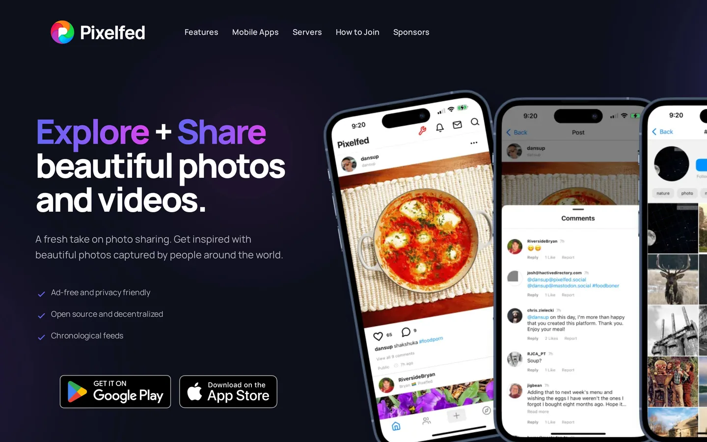 Screenshot of the PixelFed website