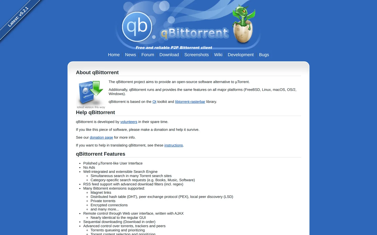 Screenshot of the qBittorrent website