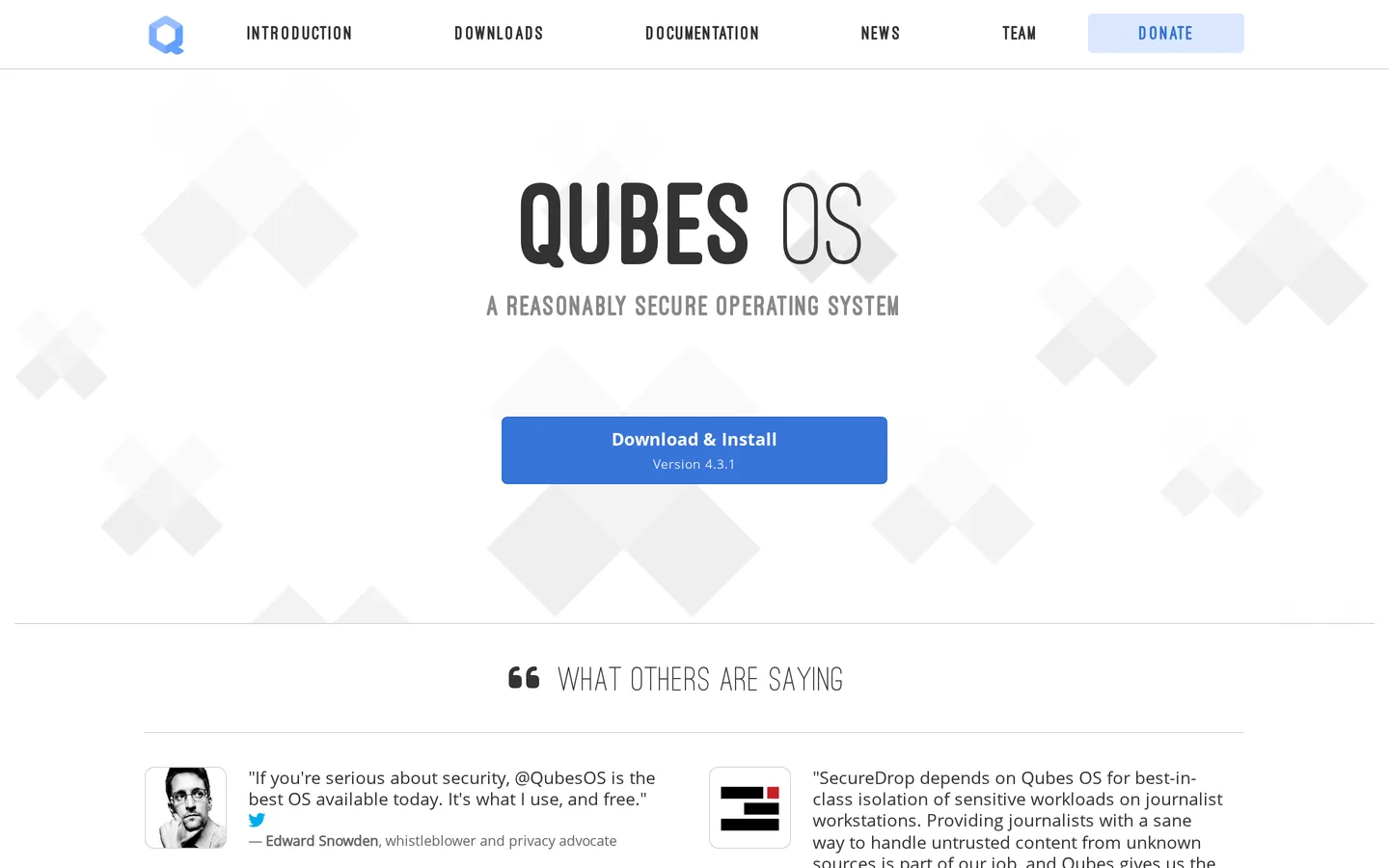 Screenshot of the Qubes OS website